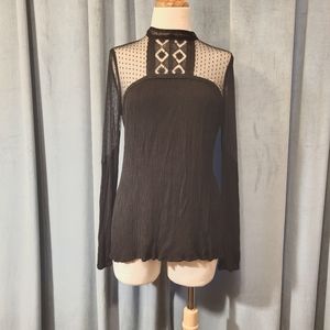 Living Doll Black Lace Illusion Top Blouse Whimsigoth